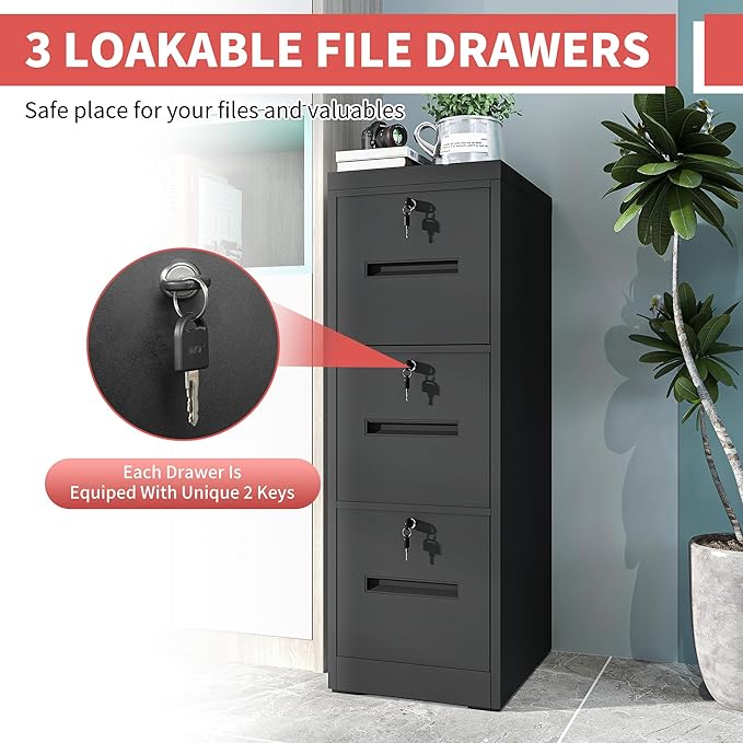 OPTYMIRA 3 Drawer Metal File Cabinet - Image 5