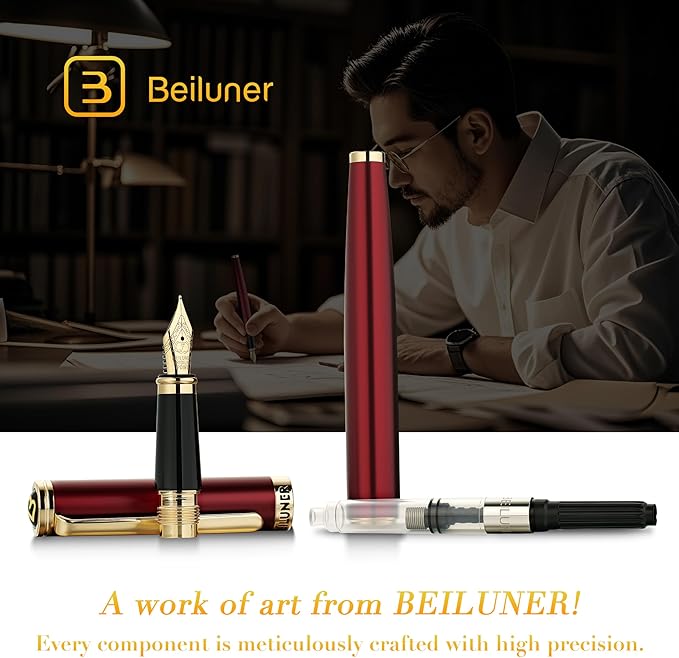 BEILUNER Red Fountain Pen, Stunning Luxury Pens - Image 6