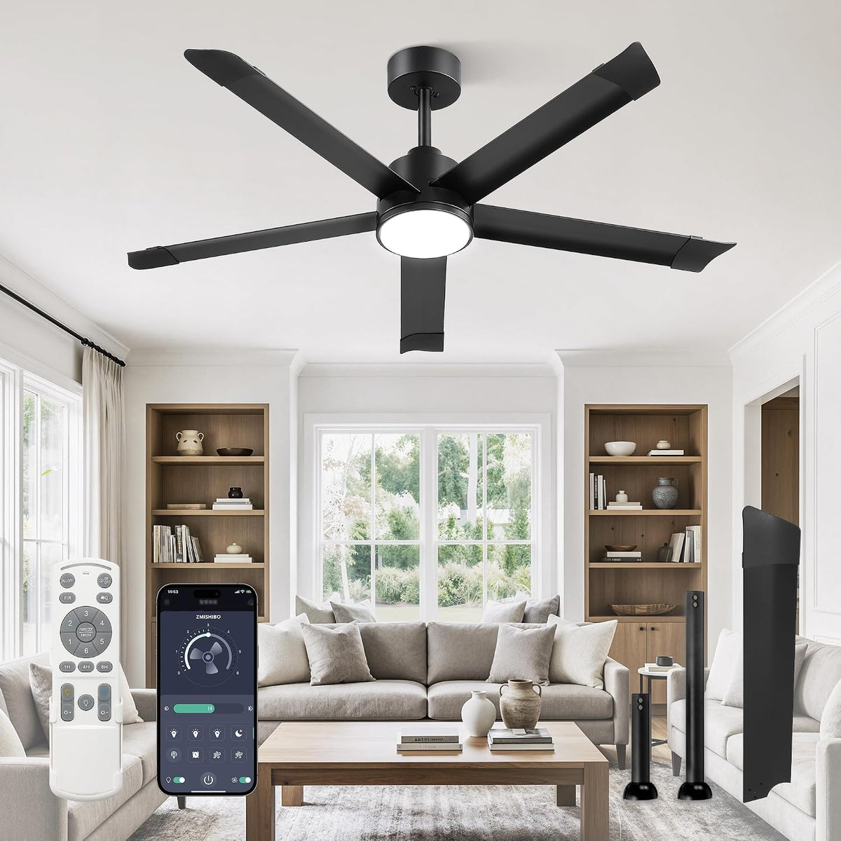 zmishibo 52 inch ceiling fans with lights, bend-resistant, main product view