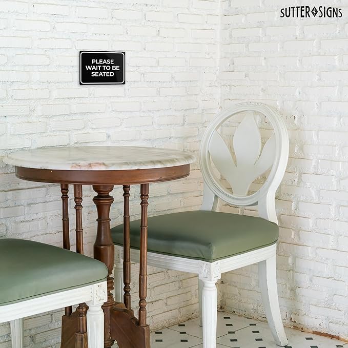 Please Wait to Be Seated Sign 7" x 5" | Small Black Plastic Sign - Image 6