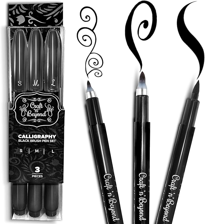 Craft 'n' Beyond Calligraphy Brush Pens Pack of 3 Small, Medium and Large by CraftnBeyond