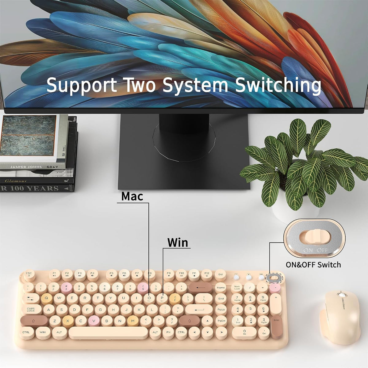 Colorful Wireless Keyboard and Mouse Combo (Milk Tea Colorful)