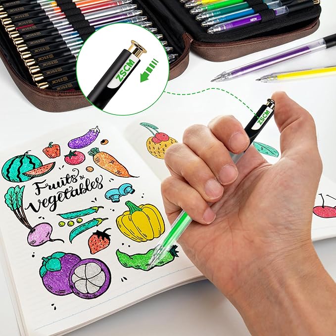 ZSCM Retractable Gel Pen For Adult Coloring, 60 Colors Large Capacity - Image 6