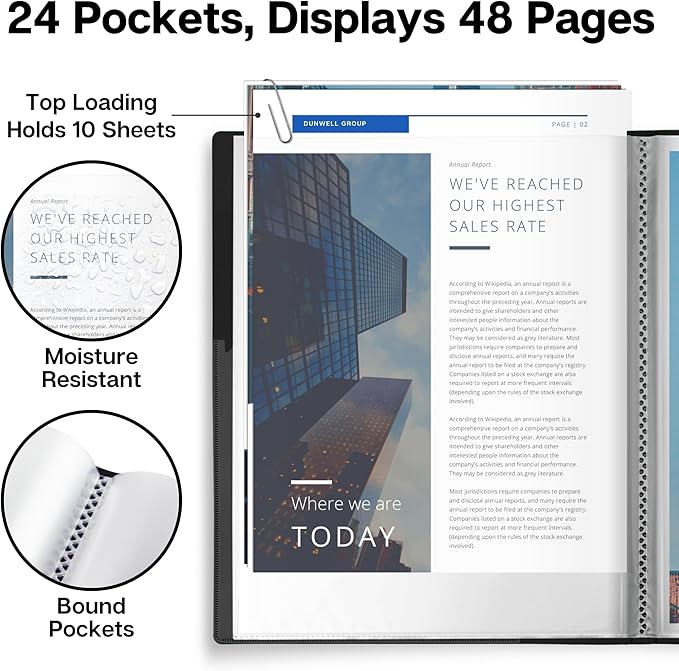 Dunwell Presentation Binder 24-Pocket, Displays 48 Pages, 8.5x11 Portfolio - Image 3