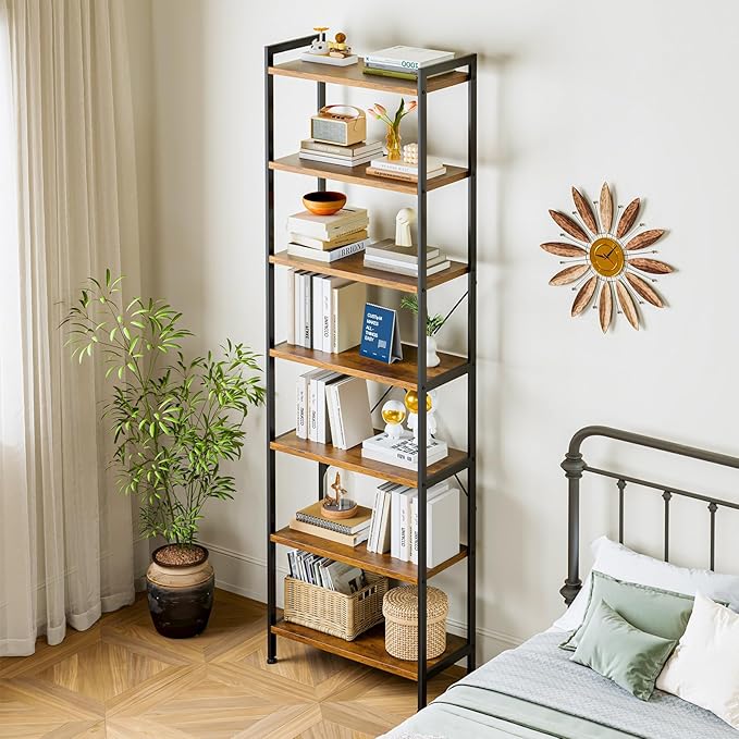 Casaottima Book Shelf, 7 Tier Tall Bookshelf, Modern Wood Bookcase Shelves - Image 7
