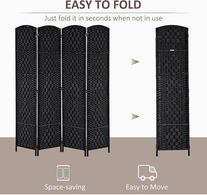 HOMCOM Room Divider, 4 Panel Folding Privacy Screen, 6FT Tall Portable Wicker - Image 3