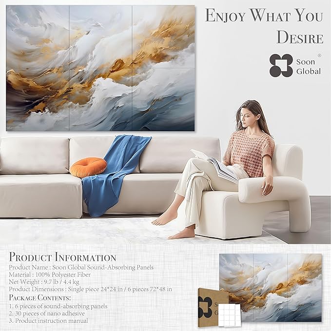 Soon Global Acoustical Wall Panels, 72 X 48 Inches Art Acoustic Panels - Image 4