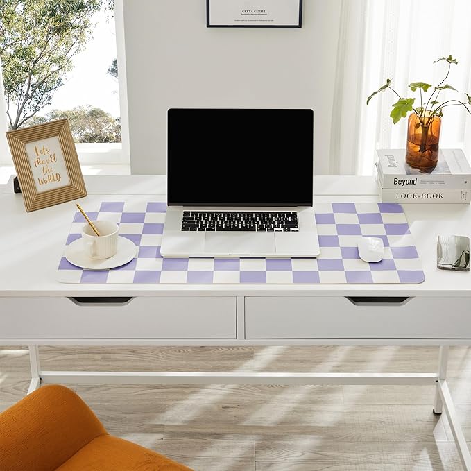Ohocut Checkered Desk Mat, 31.5" x 15.7" Large Cute Purple Aesthetic Retro Girl - Image 3