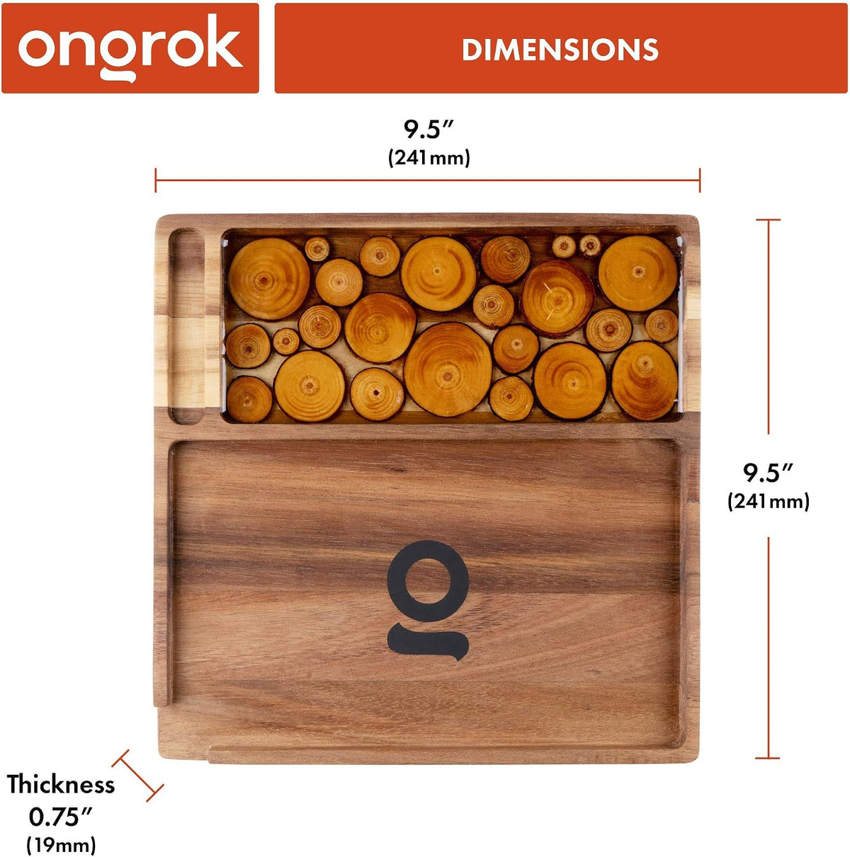 ONGROK Natural Acacia Wood Decorative Tray | Large Rolling Surface, Handmade,...