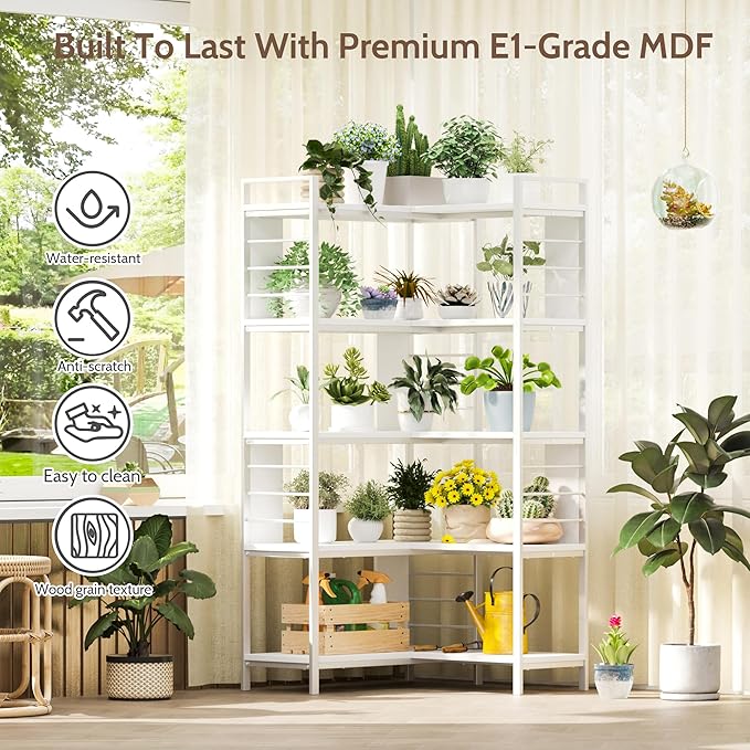 5 Tier Corner Bookshelf, Reversible Corner Shelf, Industrial Wooden Display - Image 6