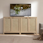 SICOTAS Sideboard Buffet Cabinet with Large Storage : Rattan Boho Credenza | Farmhouse Coffee Bar Storage Cabinet with Adjustable Shelves, Rattan Doors, Buffet Table for Kitchen Living Room Hallway
