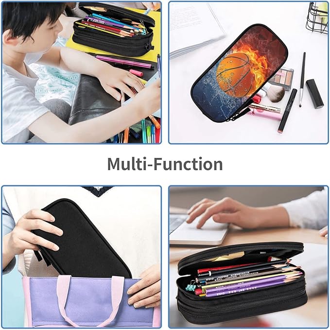 Basketball Pencil Case for Sports Boys Girls, High Capacity Cool Black Pencil - Image 6