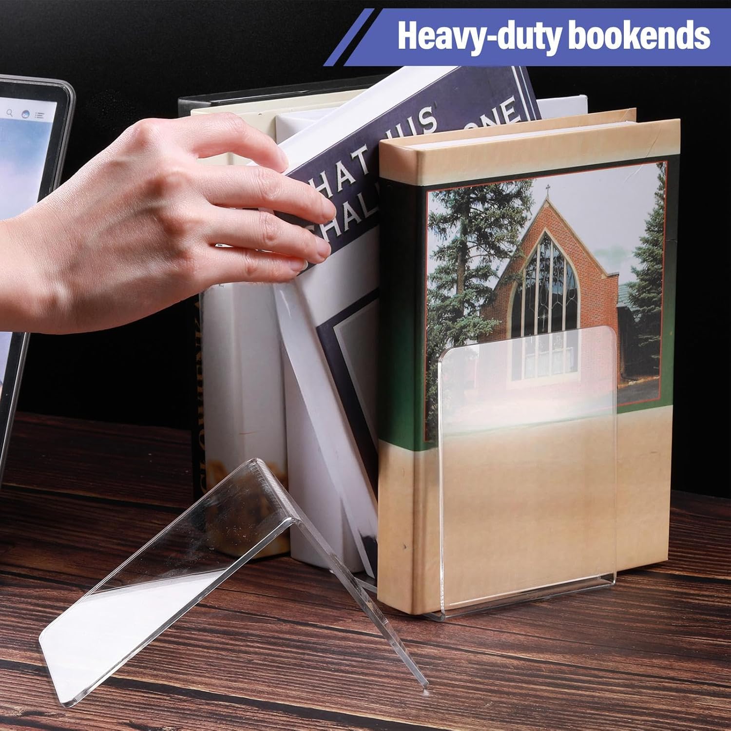 Clear Acrylic Book Ends for Shelves Heavy Duty L Shaped, 2 Pcs
