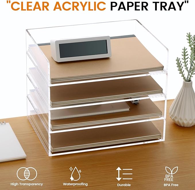 Acrylic Paper Tray, 4 Tier Paper Organizer - Image 2