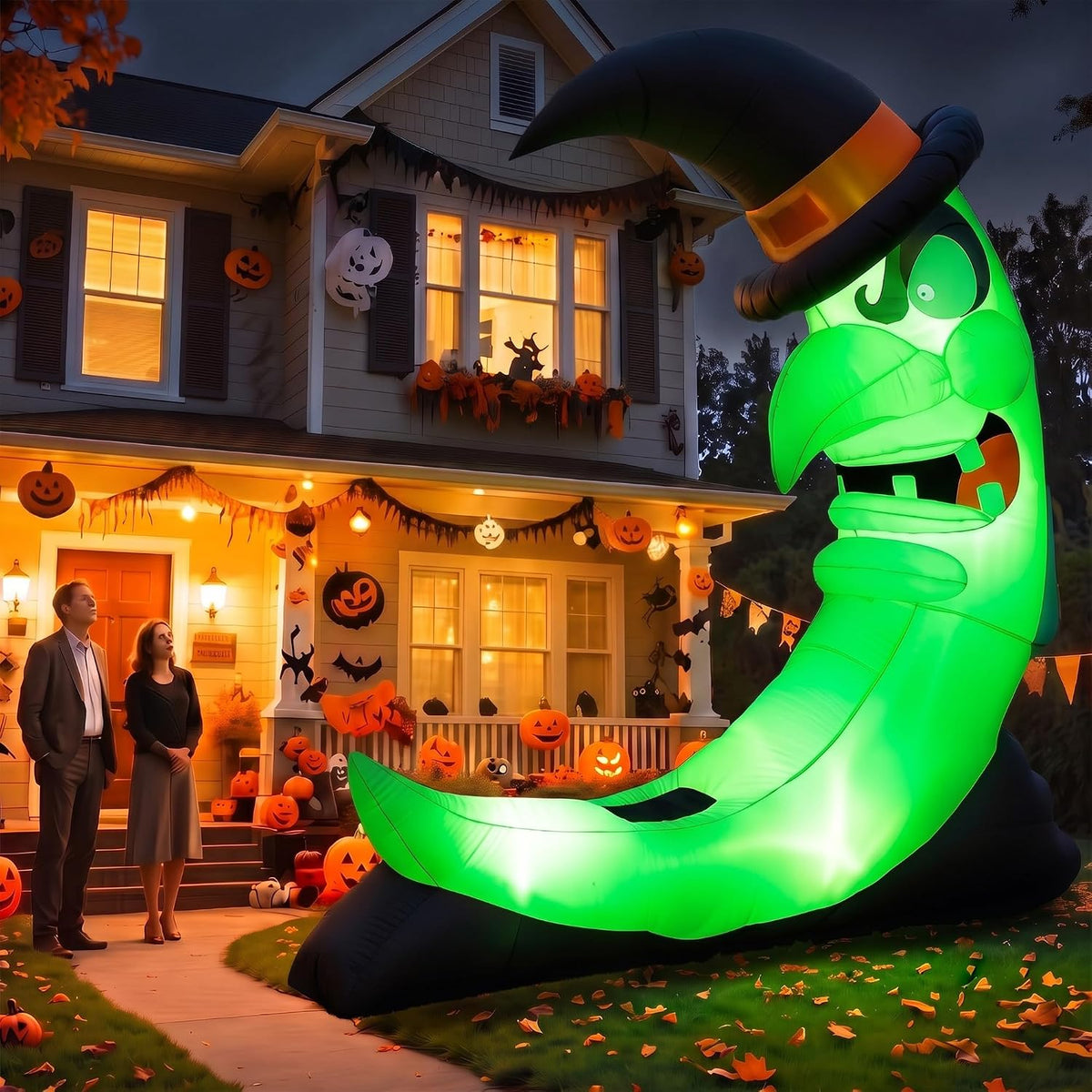 Giant Green 8.9 FT Halloween Inflatables Witch Moon Outdoor Decorations