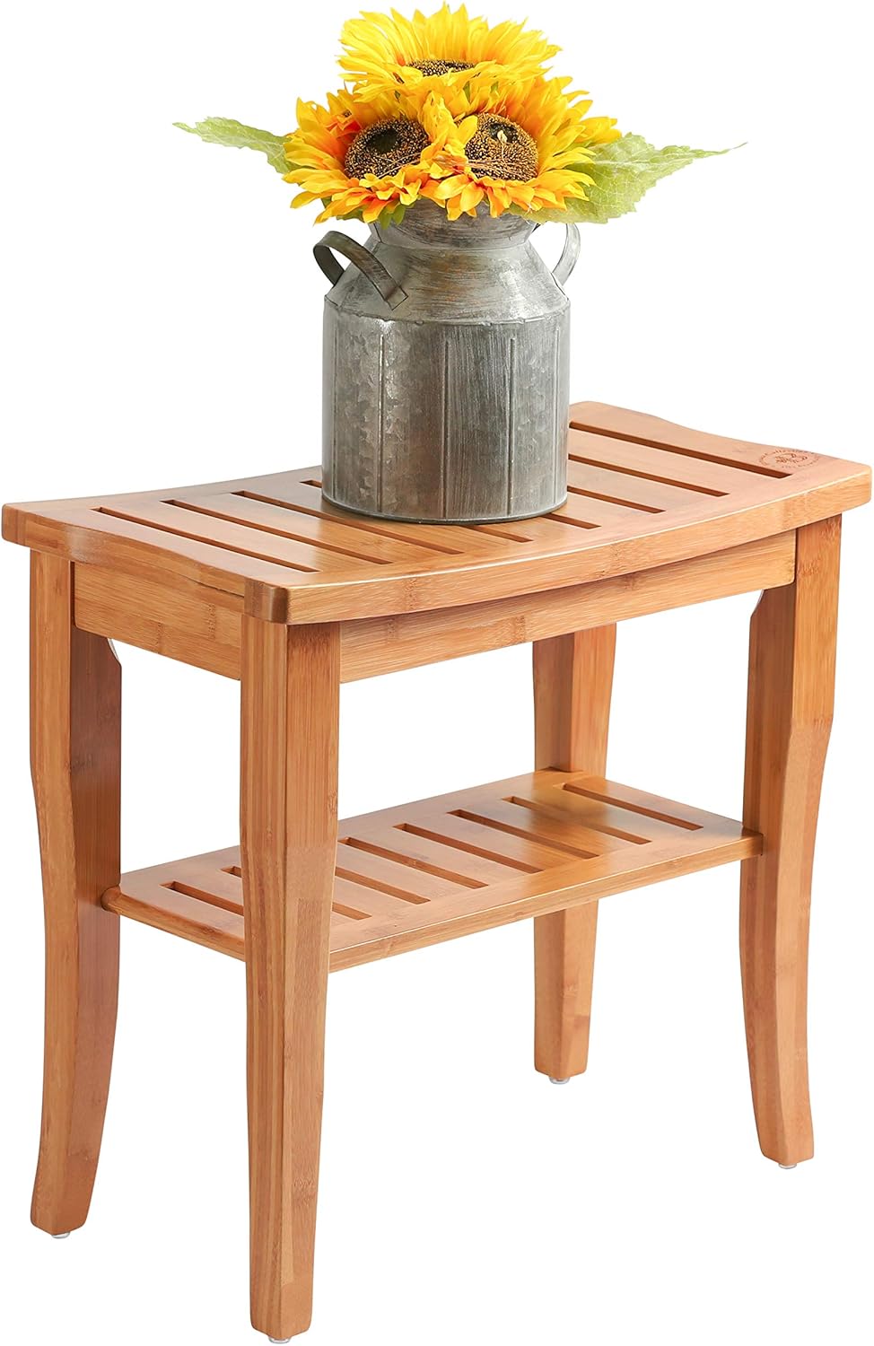Bamboo Shower Bench, Shower Stool Seat with Storage Shelf, Non Slip Feet