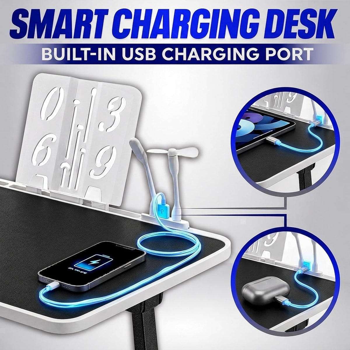 USB-C LED Light Foldable Lap Desk with LED Lamp, Cooling Fan & Book Stand...