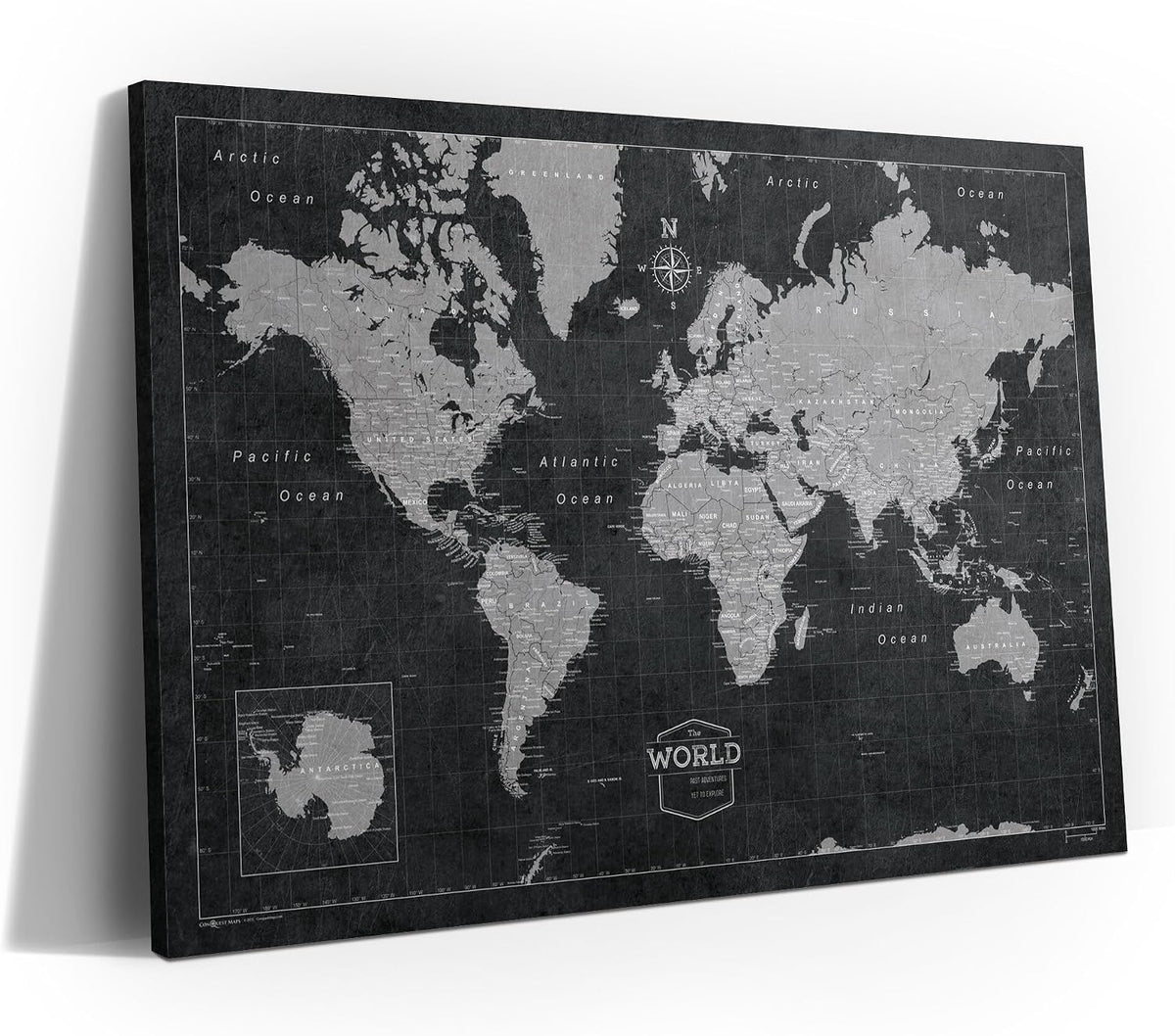 Conquest Maps World Travel Map with Pins Modern Slate Style Push Pin Travel M...