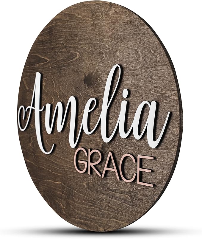 Custom Round Nursery Name Sign, Personalized Wooden Wall Plaque, Baby Shower - Image 2