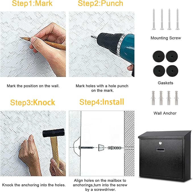 xydled Mail Boxes with Key Lock, Locking Mailbox Wall Mounted, Security Mailbox - Image 7