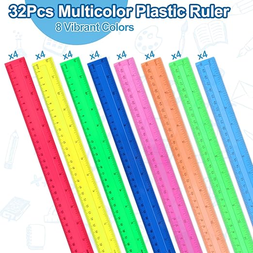 12 Inch Plastic Rulers, 32 Pack Assorted Colors Transparent Ruler Bulk - Image 4