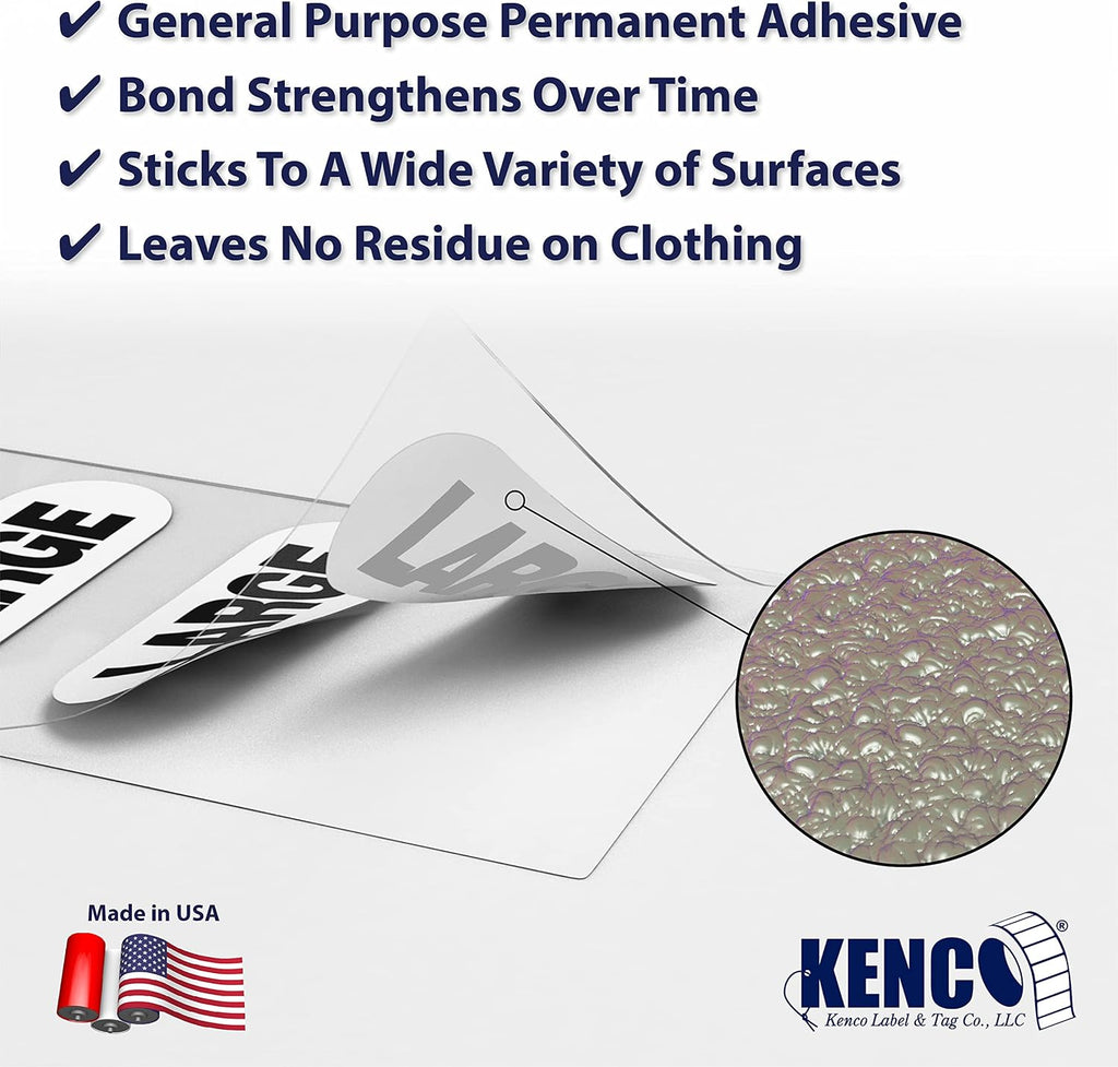 Clothing Size Strip Labels - 1.25" X 5" - 250 Strips Per Roll - Clear with Black and White Ink by Kenco (Large)