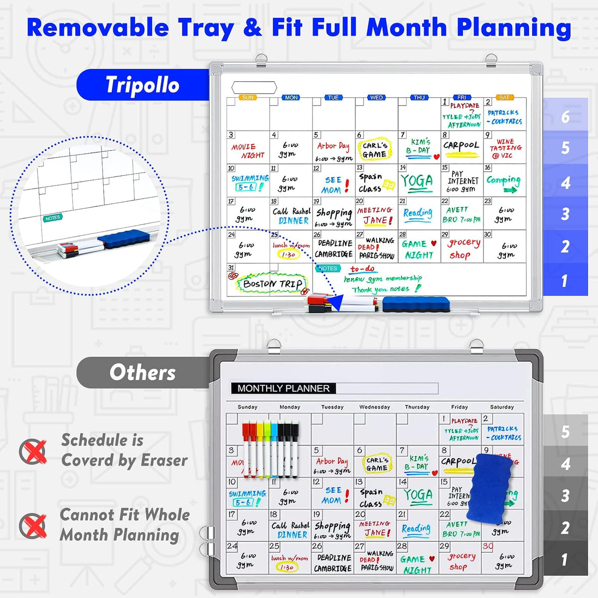 White Board Calendar Dry Erase for Wall, 36" x 24" Aluminum Frame