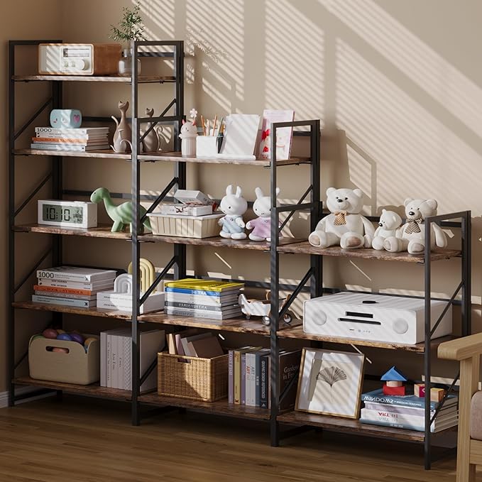 JSB No Assembly Folding Bookshelf, 3 Tier Industrial Metal Book Shelf - Image 5