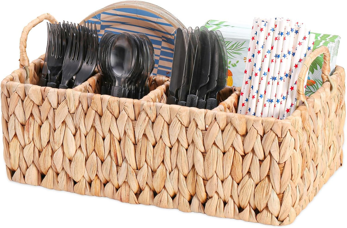 Wicker Party Silverware Caddy, Water Hyacinth Plastic Cutlery Utensil Holder,...