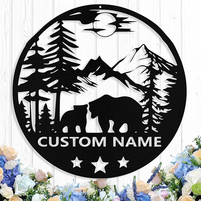 Custom Bear Metal Sign, Custom Bear Metal Wall Art Decor, Personalized Last by logo
