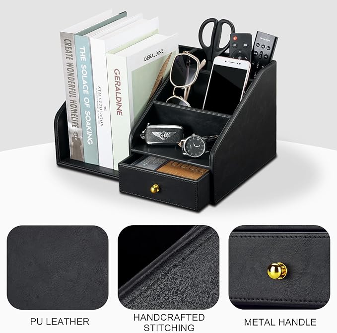 KINGFOM PU Leather Desk Organizer, Pen Pencil Holder/Book Mail Organizer Holder - Image 8