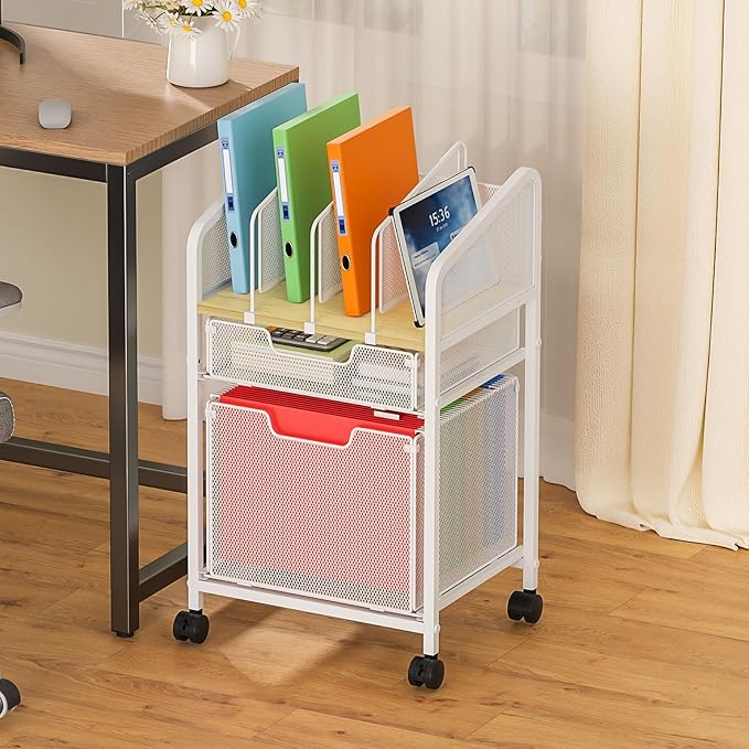 Rolling File Cabinet with Adjustable Dividers, Mobile Filing Cabinet with 2 by Tiaoheka