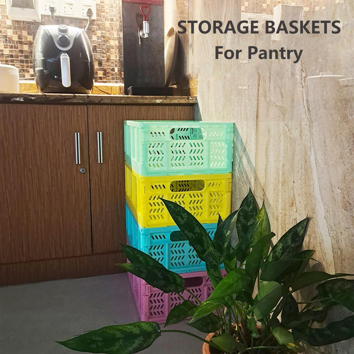 20L Folding Crate, 4Pack Plastic Storage Baskets Organizer for Home and Offic...