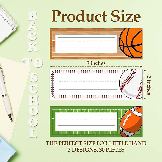 30 Name Tags for Classroom Cubbies, 3x9 in All-Star Sports Name Plates for Desks - Image 2