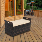 vingli 40 gallon rattan deck box with cushion on a desk or shelf
