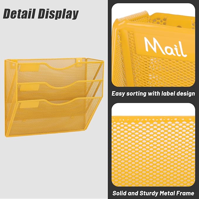 EASEPRES 3 Pocket Mesh Hanging Wall File Organizer, Wall Mounted Mail Paper - Image 5
