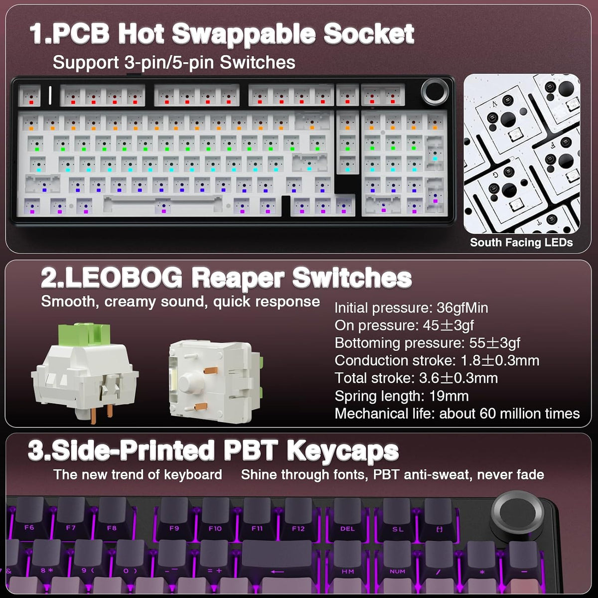 AULA F99 Pro Wireless Mechanical Keyboard with Number Pad, Knob, 99 Keys