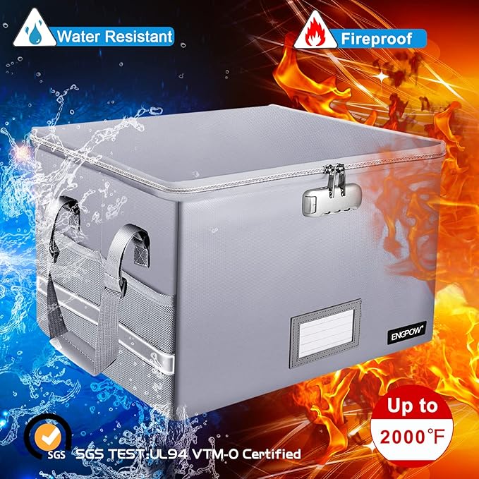 ENGPOW File Box with Lock, Fireproof Document Box with Zipper＆Pockets, - Image 2