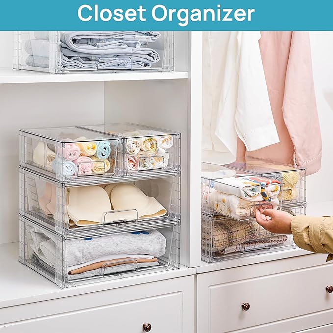 Vtopmart Clear Stackable Storage Drawers Set of 6, Easily Assemble Acrylic - Image 7