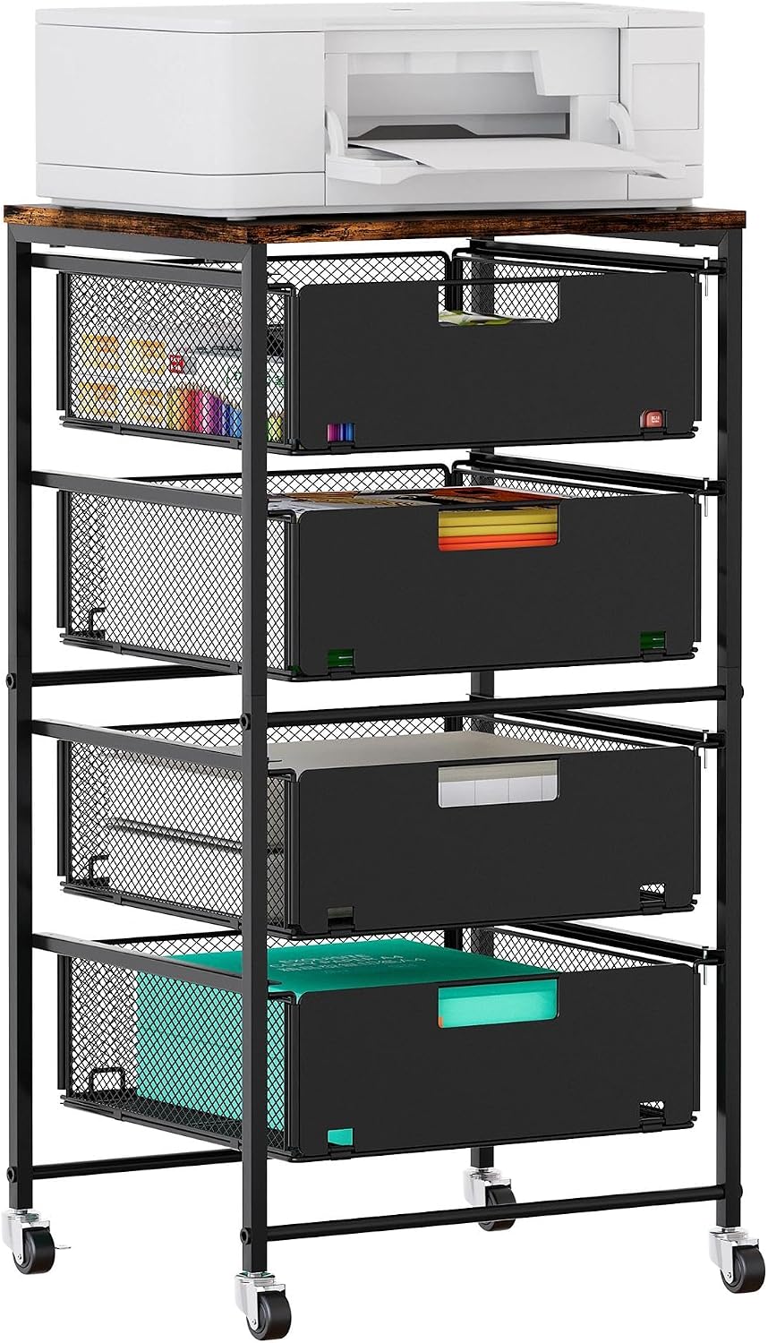 EasyPAG Rolling Storage Cart with 4 Drawers, Under Desk File Cabinet on Locka...
