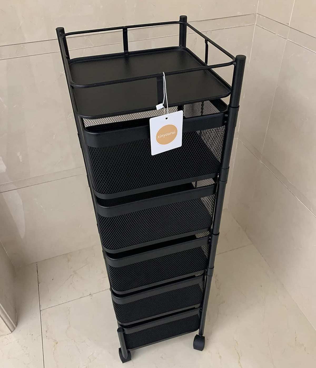 Fruit and Vegetable Basket for Kitchen No Assembly， Rotating Storage Rack,Bat...