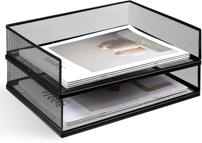 2 Pack Stackable Letter Tray, Wire Mesh Desk File Organizer Metal Desktop Paper by Unknown