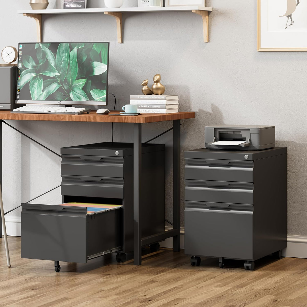 Mobile File Cabinet with Lock,3 Drawer Under Desk Metal Rolling Filing Cabine...