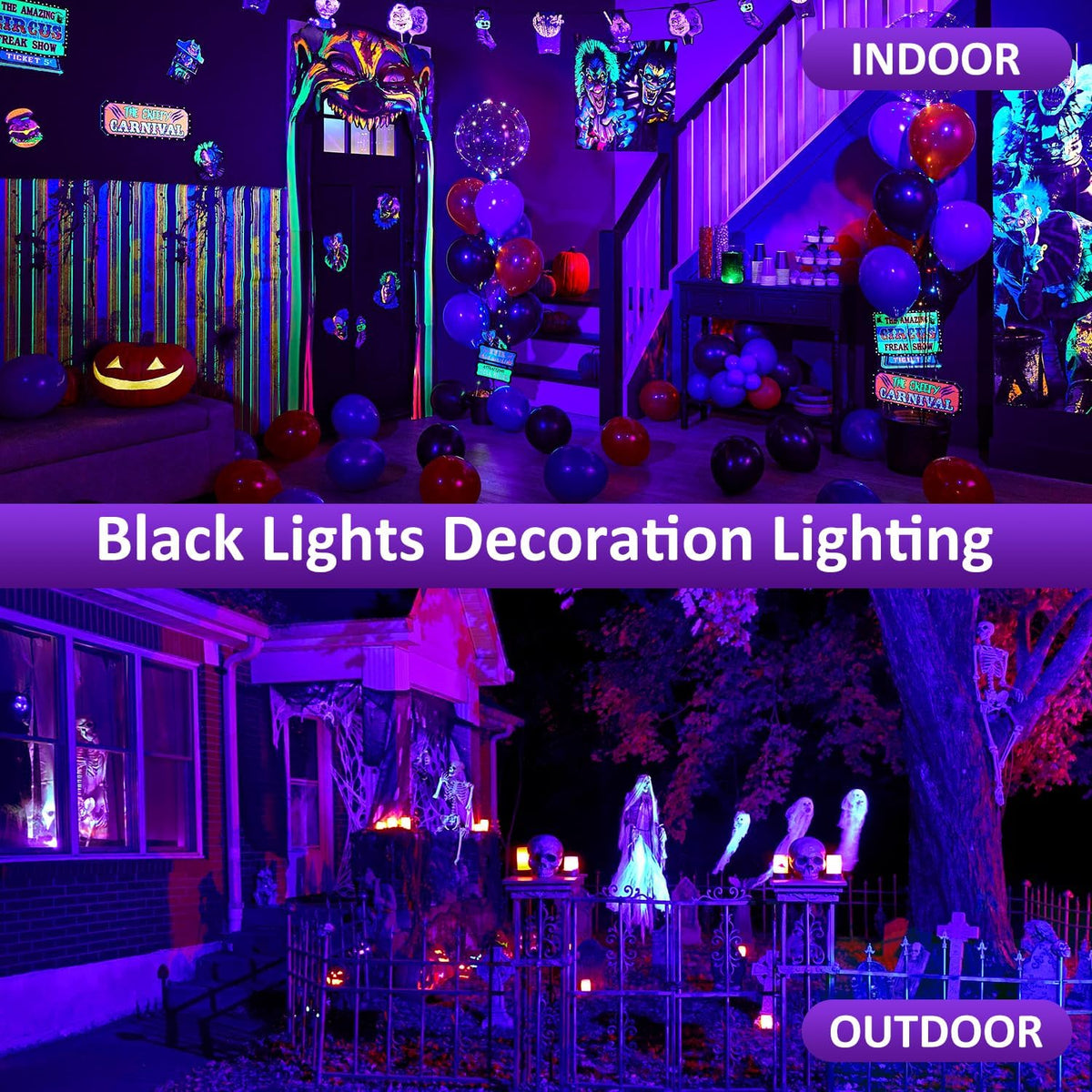 T-SUN Halloween Black Light Flood Lights, 60W Blacklights for Glow Party