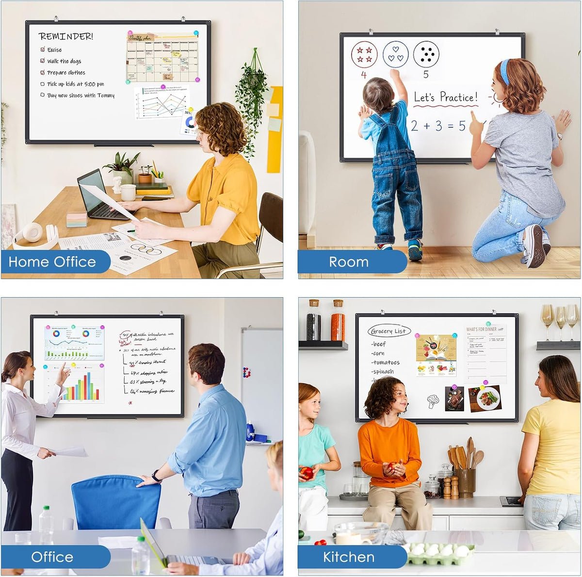Magnetic Dry Erase White Board 30" x 20" Aluminum Frame Black