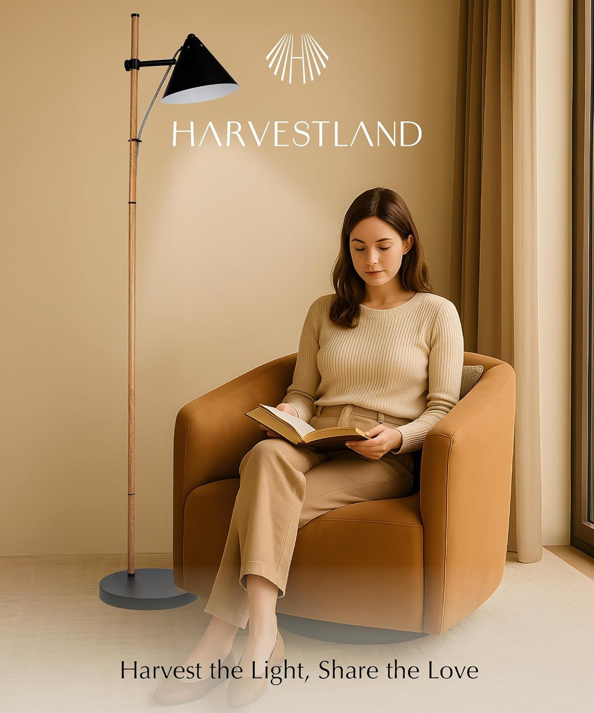 HarvestLand Noah 59" Wood Effect Adjustable Floor Lamp, Reading Lamp