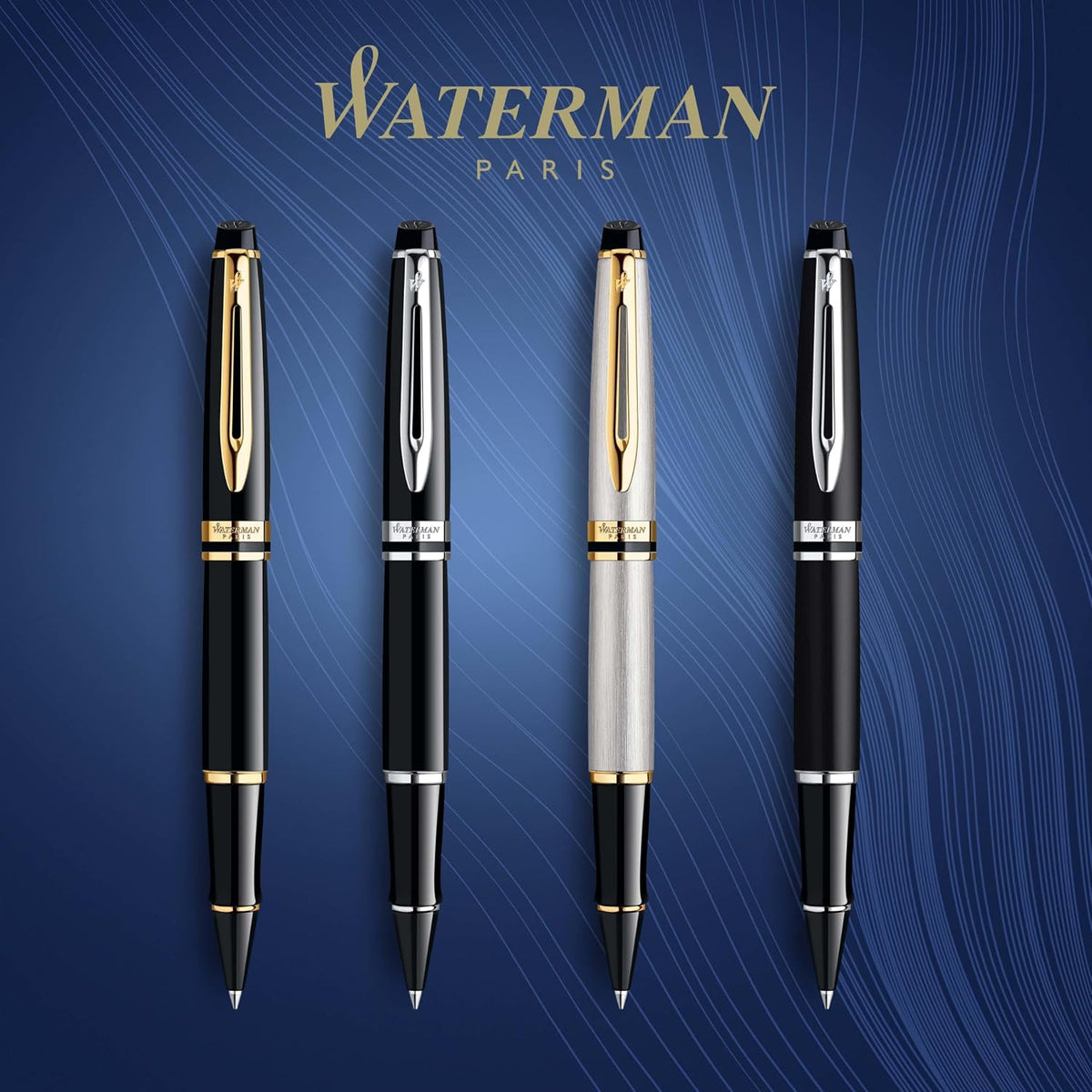 Waterman Expert Rollerball Pen, Gloss Black with 23k Gold Trim, Fine Point, B...