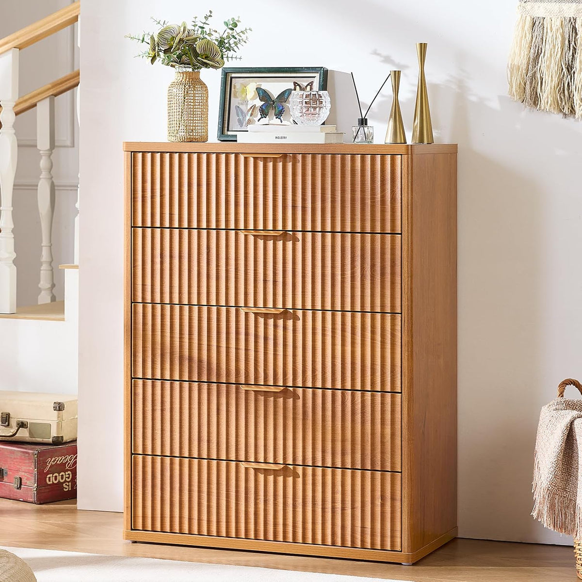 LEYAOYAO Fluted 5 Drawers Dresser for Bedroom, 41" Tall Modern Chest of ...