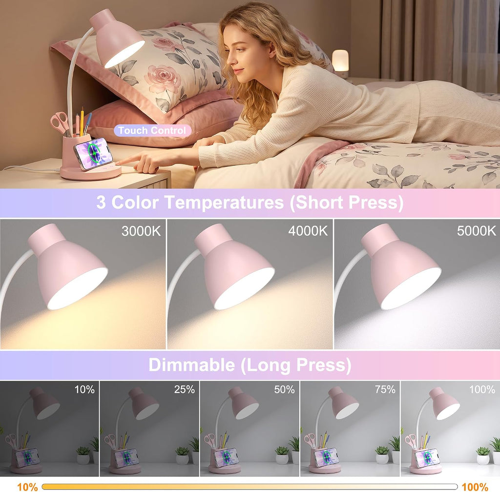 10w wireless charging led desk lamp with pen, close-up detail