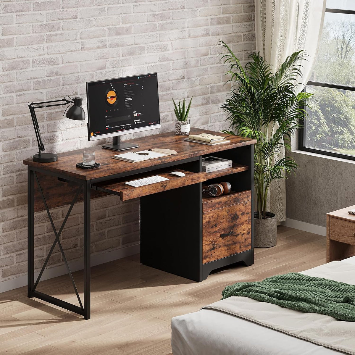 Bestier 47" Computer Desk with Drawers, Home Office Desk with Keyboard T...